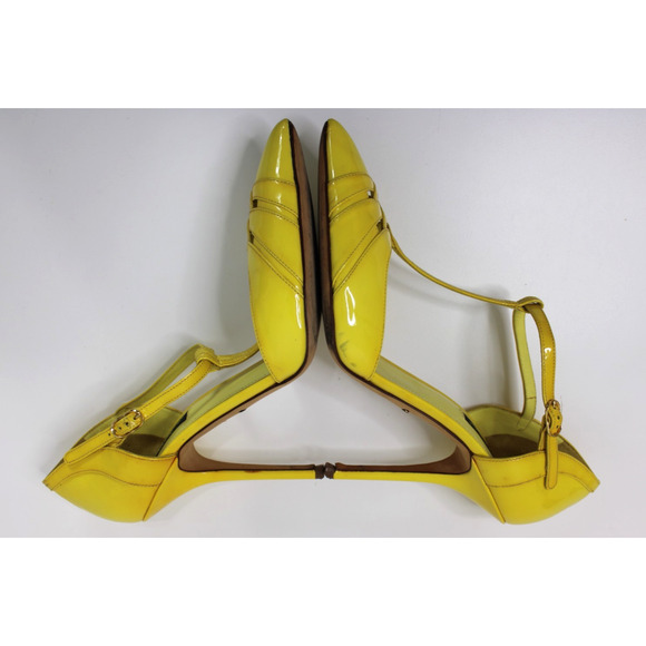 Dolce & Gabbana Heels Pumps Women's Size 40 Yellow T-Strap Patent Leather - Picture 9 of 15